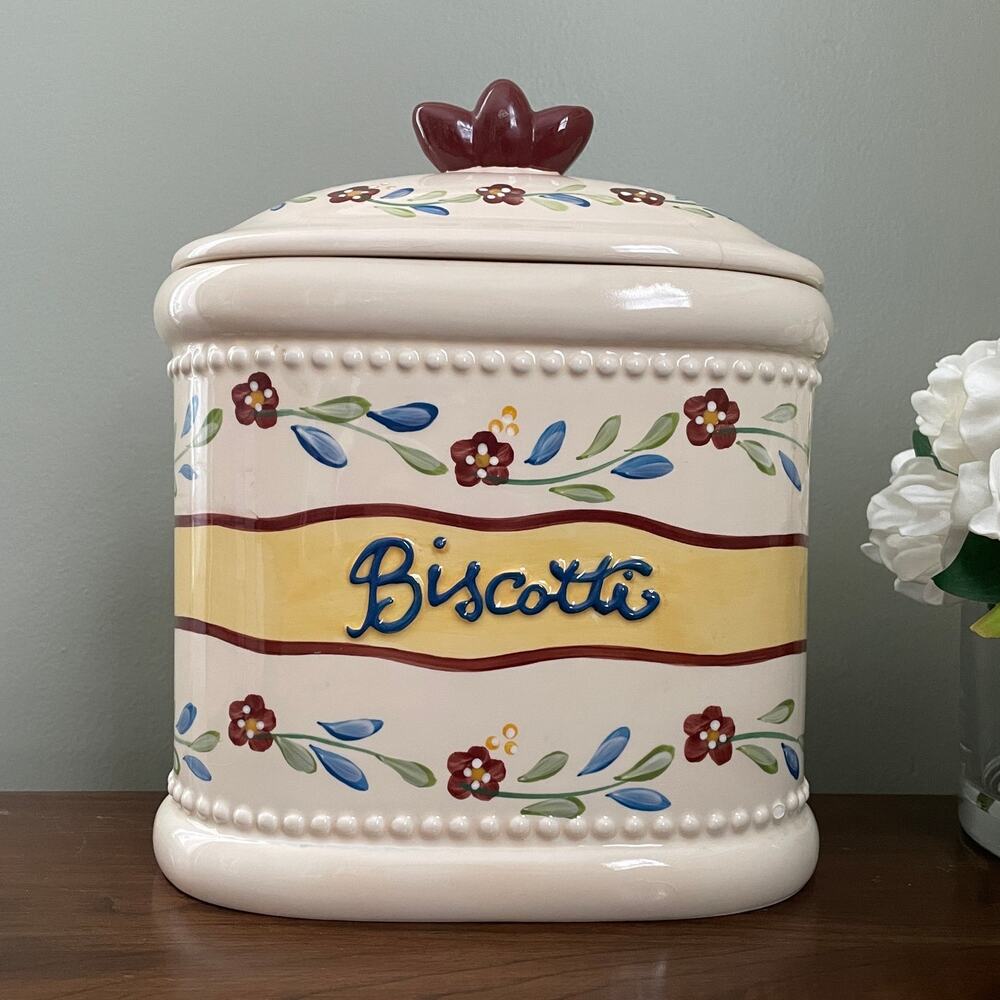 Vintage Nonnis Biscotti Ceramic Cookie Jar - Hand Painted Italian Farmhouse